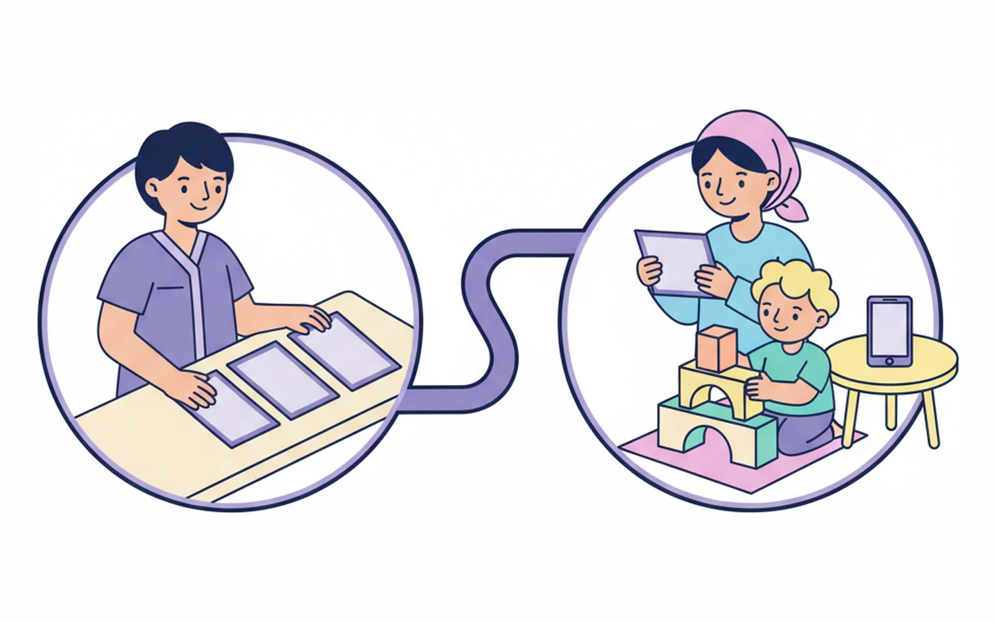 A clinician shares an activity with a family to use at home.