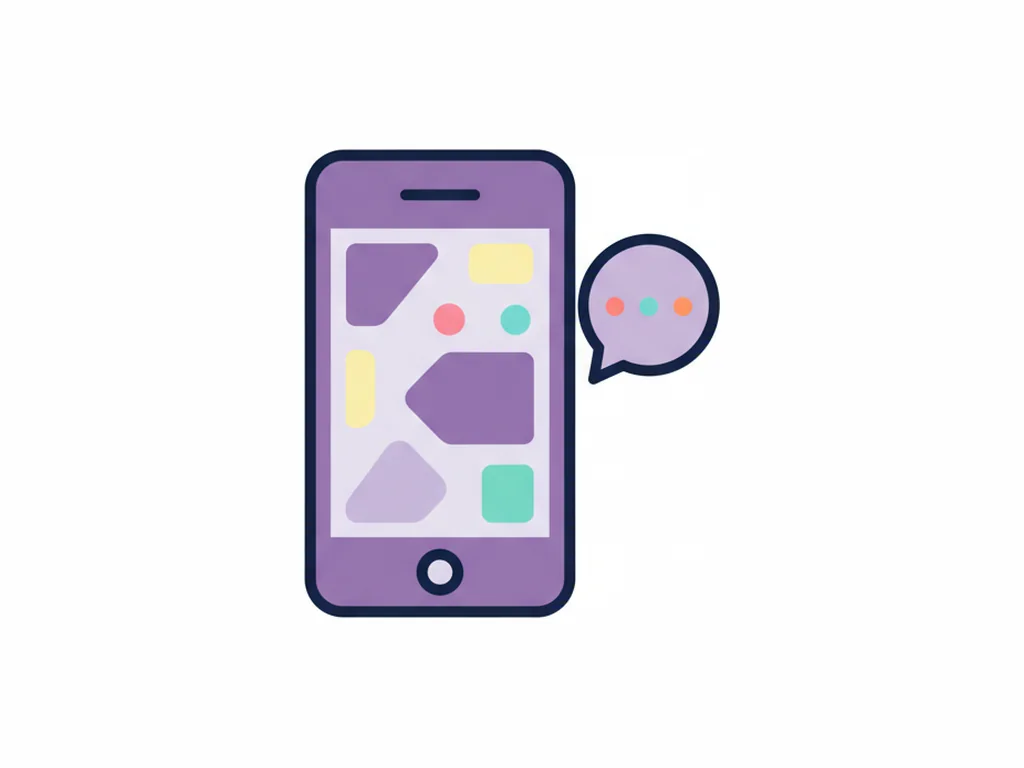 A phone with a plain, abstract screen beside a small speech bubble.