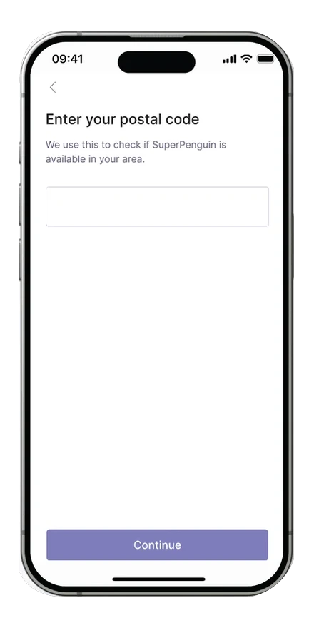 Postcode entry in the SuperPenguin app