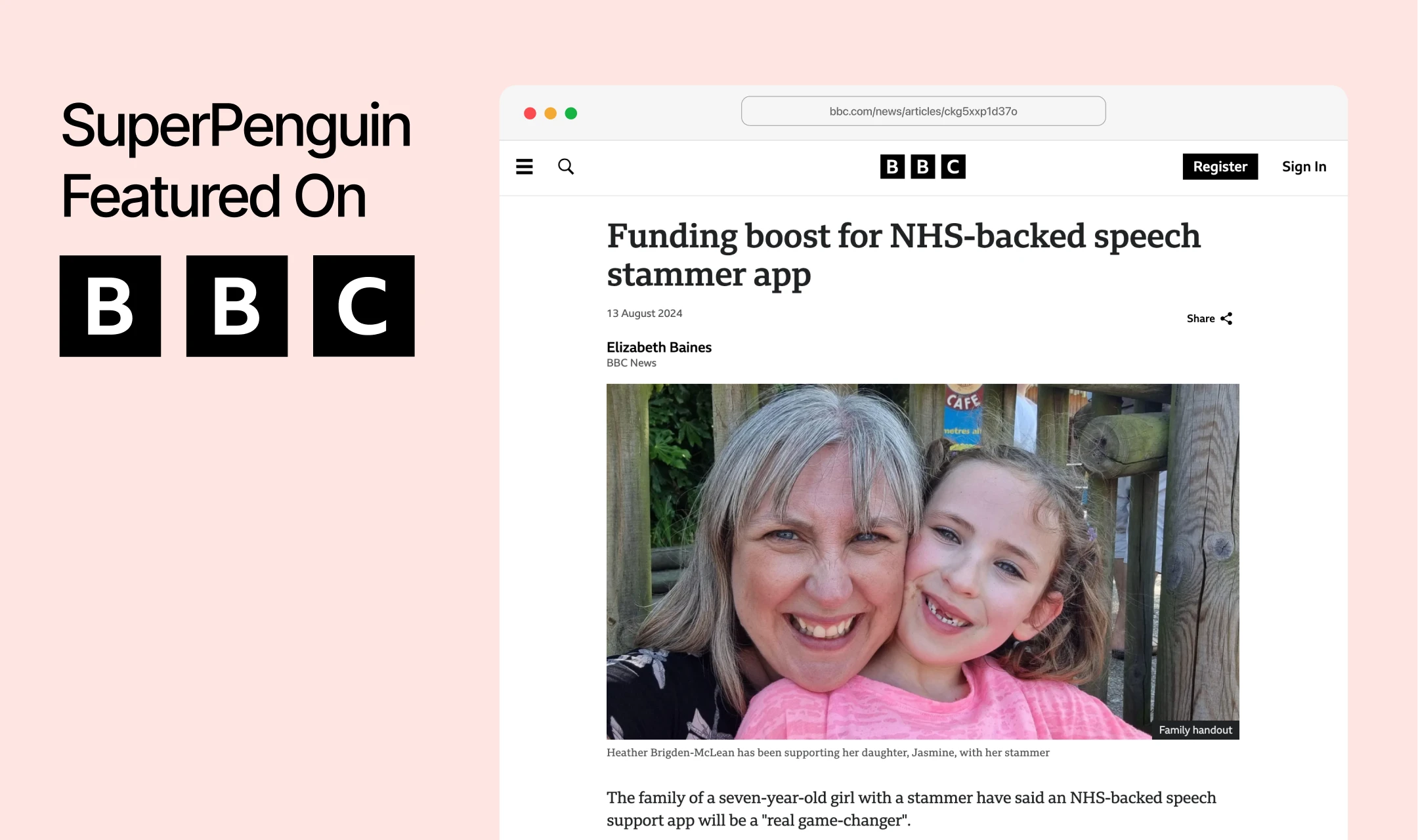 SuperPenguin BBC coverage featuring Heather and her child