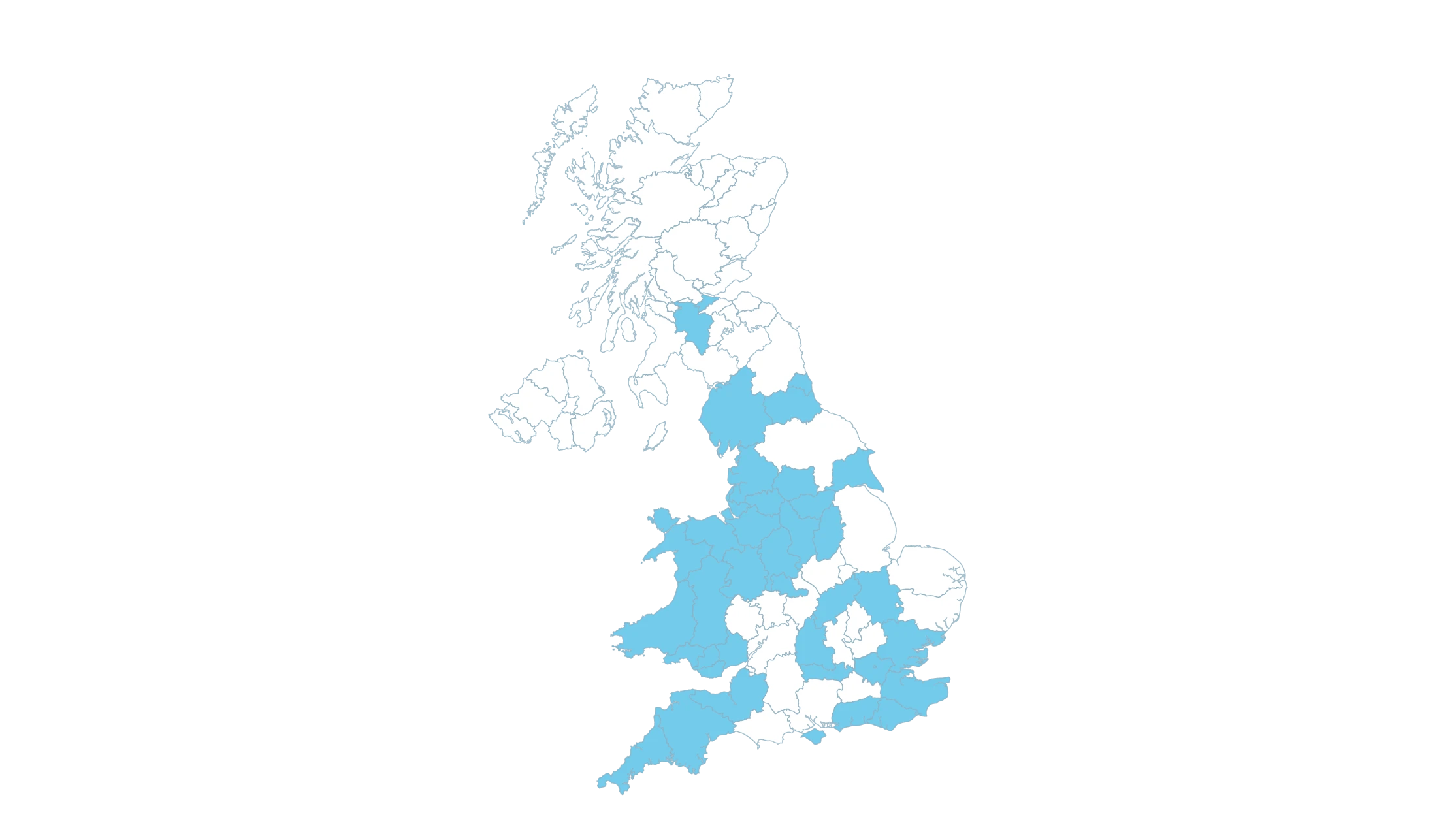 Regions in the UK where NHS trusts adopted Penguin