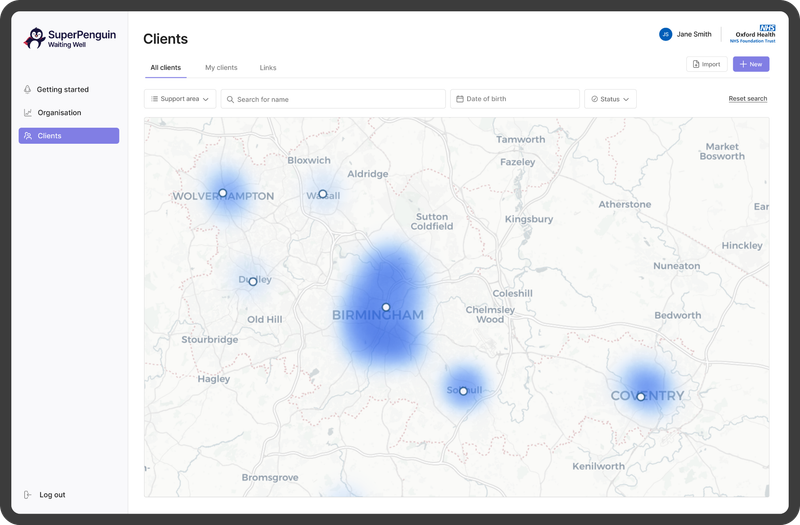 SuperPenguin map showing the geographic distribution of service use